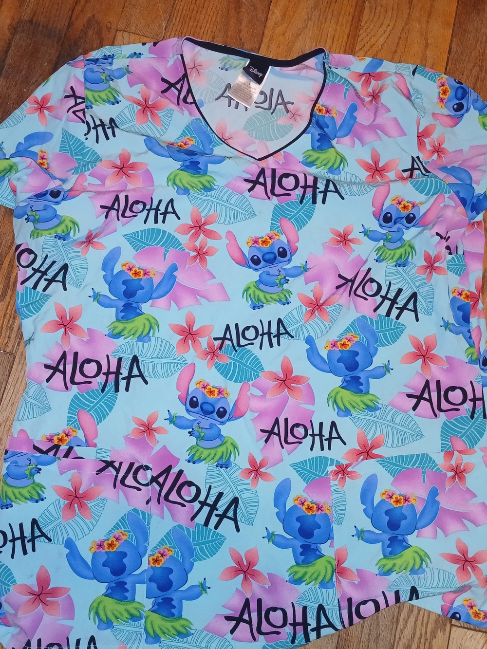 Disney Tropical Lilo & Stitch Top - Light Blue, Pink & Purple Accents Scrub Top!